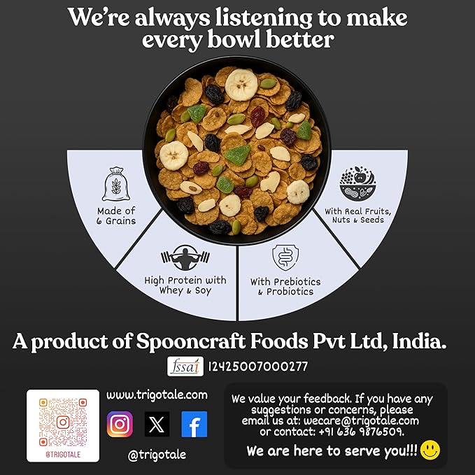 TrigoTale 3 Protein Power + Fiber Fuel + Antioxidant Thrive | 40g x 5 Trial Pack | Breakfast Cereals | Balanced Diet For Gym Goers | With Grains, Fruits, Nuts & Seeds | Pre & Probiotics | Honey Inside - Image 4