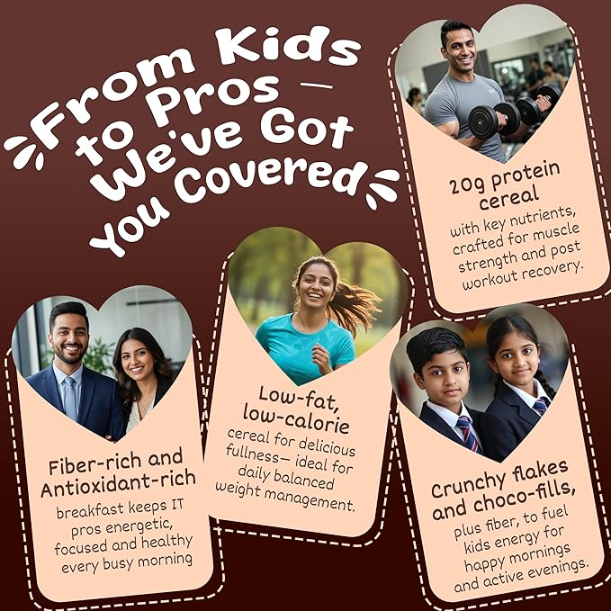 TrigoTale 5 Versions | Fiber Fuel + Antioxidants Thrive + Slim Select + Protein Power + Choco Splash | 40g x 5 Trial Packs | Breakfast Cereals | Made of 7 Grains | With Pre & Probiotics | Honey Pack Inside - Image 3